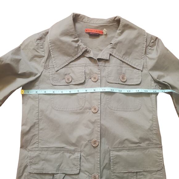 Alice & Olivia Olive Green Utility Jacket Women's XS Military Pockets Buttons - Picture 14 of 16